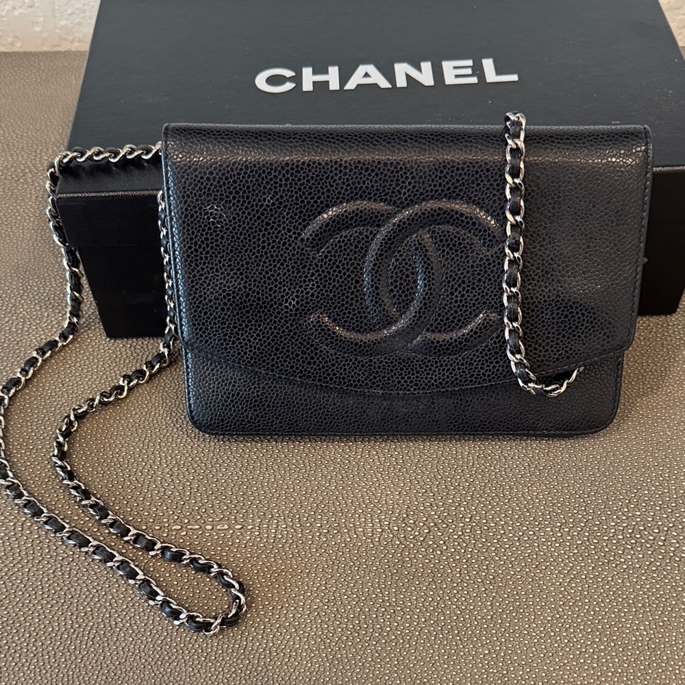 Chanel black caviar leather wallet-on-chain crossbody bag